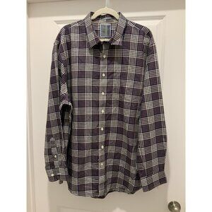 Enro Button Up Shirt XXL Mens Non-Iron Plaid Long Sleeve Brown White Blue